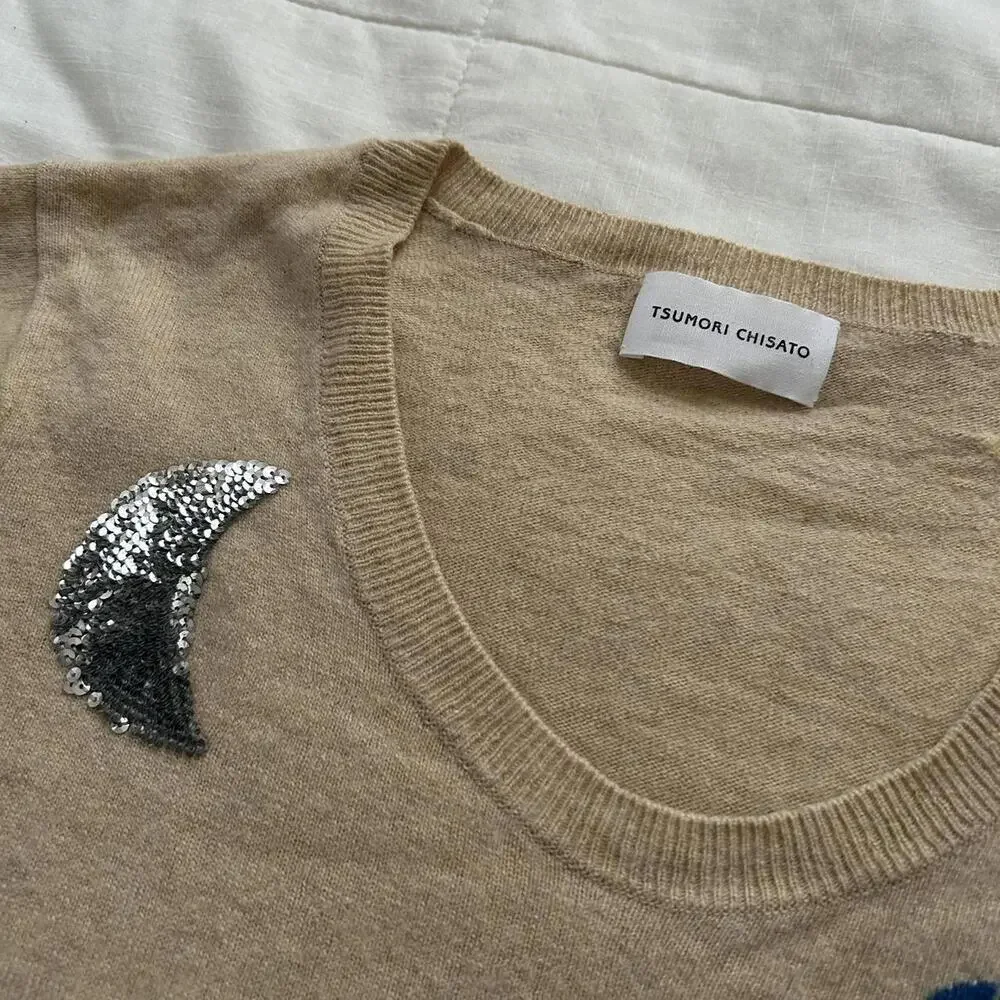 Tsumori Chisato tan sequin embroidered galaxy sweater dress - Picture 2 of 7